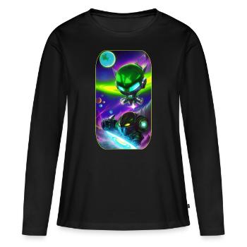 Science fiction cartoon with aliens and astronauts - Women's Premium Organic Long Sleeve Shirt - black - Front - Julia (174cm)