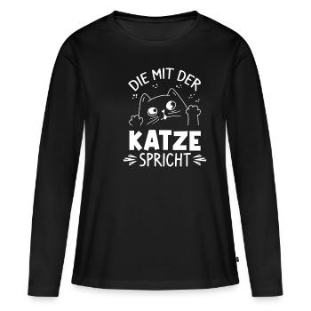 Katze Kätzchen Kater Fellnase Katzenfan Cat Katzen - Frauen Premium Bio Langarmshirt - Schwarz - Vorne - Julia (174cm)