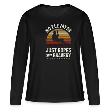 Pas d’ascenseur, juste des cordes et de la bravoure en rappel - T-shirt manches longues Premium bio Femme - noir - Devant - Julia (174cm)