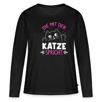 Die Mit Der Katze Spricht Katze Kätzchen Kater Cat - Frauen Premium Bio Langarmshirt - Schwarz - Vorne - Julia (174cm)