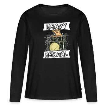 Heavy Meowtal Cat Heavy Metal Rock Headbanger Ca - T-shirt manches longues Premium bio Femme - noir - Devant - Julia (174cm)