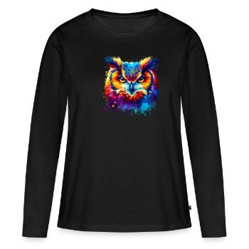Colorful Splash Art Owl Bird Owlet Owls Lover - Women's Premium Organic Long Sleeve Shirt - black - Front - Julia (174cm)