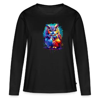 Colorful Splash Art Owl Bird Owlet Owls Lover - Women's Premium Organic Long Sleeve Shirt - black - Front - Julia (174cm)