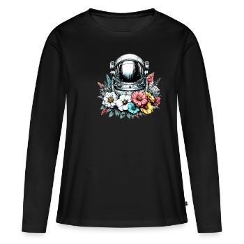 Astronaut Floral Spaceman Science Space Blume - Frauen Premium Bio Langarmshirt - Schwarz - Vorne - Julia (174cm)