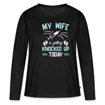 Ma femme se fait frapper aujourd’hui Transfert de FIV - T-shirt manches longues Premium bio Femme - noir - Devant - Julia (174cm)