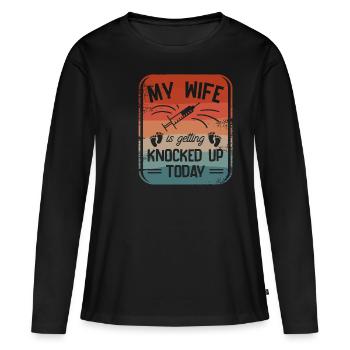 Ma femme se fait frapper aujourd’hui Transfert de FIV - T-shirt manches longues Premium bio Femme - noir - Devant - Julia (174cm)