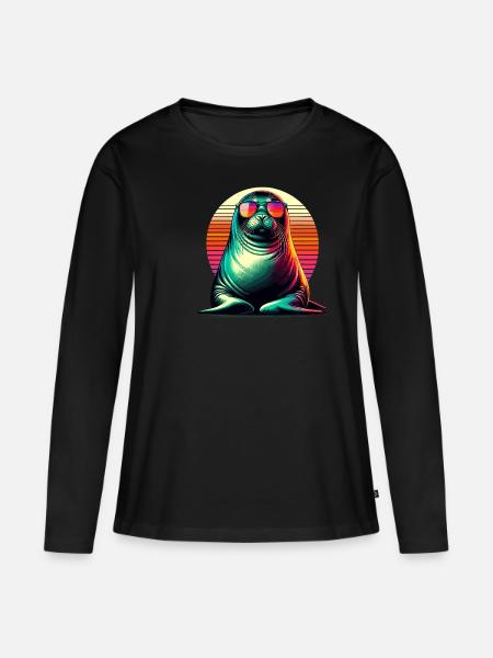 Occhiali da sole Retro Sunset Hawaiian Monk Seal Seals - Ekologisk långärmad premium-T-shirt dam - svart