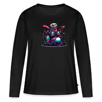 chien jouant des tambours tambour tambours tambours - T-shirt manches longues Premium bio Femme - noir - Devant - Julia (174cm)
