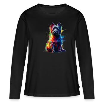 Terriers Terriers Cairn Terrier Splash Art colorés - T-shirt manches longues Premium bio Femme - noir - Devant - Julia (174cm)