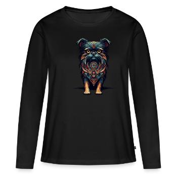 Mandala Art Bruxelles Griffon Griffon Bruxellois - T-shirt manches longues Premium bio Femme - noir - Devant - Julia (174cm)