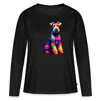 Terriers Terriers Colorés Pop Art Kerry Blue Terrier - T-shirt manches longues Premium bio Femme - noir - Devant - Julia (174cm)