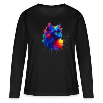 Éclaboussures colorées Bombay Cat - T-shirt manches longues Premium bio Femme - noir - Devant - Julia (174cm)