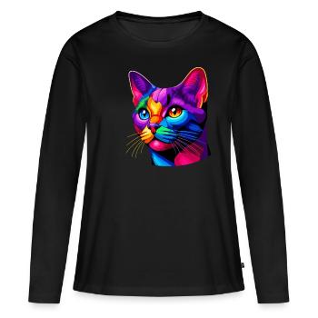 Chat Bombay Pop Art coloré - T-shirt manches longues Premium bio Femme - noir - Devant - Julia (174cm)