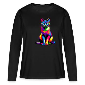 Chat Bombay Pop Art coloré - T-shirt manches longues Premium bio Femme - noir - Devant - Julia (174cm)