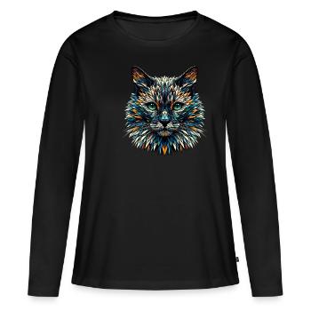 Polygone Art Bombay Chat - T-shirt manches longues Premium bio Femme - noir - Devant - Julia (174cm)