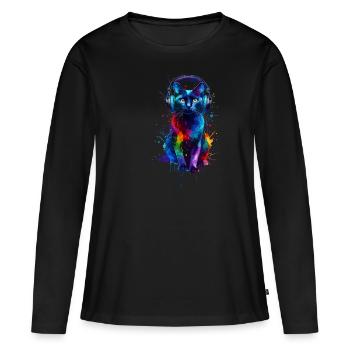 Casque Splash Art coloré Bombay Cat - T-shirt manches longues Premium bio Femme - noir - Devant - Julia (174cm)