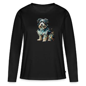 Polygon Art Terrier tibétain Terriers - T-shirt manches longues Premium bio Femme - noir - Devant - Julia (174cm)