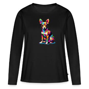 Colorful Pop Art Toy Fox Terrier American Toy - Women's Premium Organic Long Sleeve Shirt - black - Front - Julia (174cm)