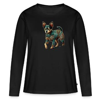 Mandala Art Toy Fox Terrier American Toy Terriers - Women's Premium Organic Long Sleeve Shirt - black - Front - Julia (174cm)
