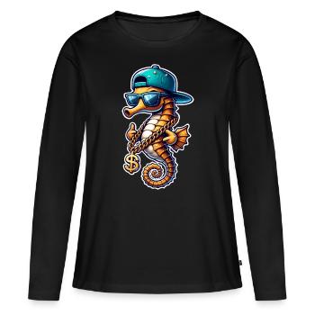 Hippocampe Hippocampe - T-shirt manches longues Premium bio Femme - noir - Devant - Julia (174cm)