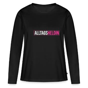 Alltags Heldin - Muttertag Geschenk Mama Heldin de - Frauen Premium Bio Langarmshirt - Schwarz - Vorne - Julia (174cm)
