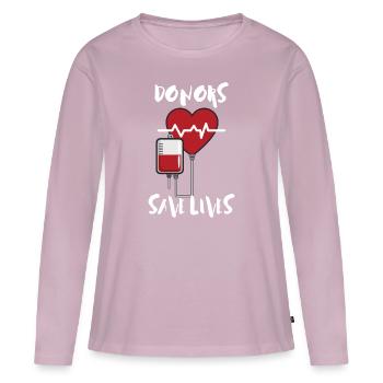 Donneur de sang - T-shirt manches longues Premium bio Femme - rose poudré - Devant - Julia (174cm)