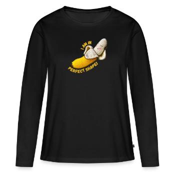 Banana - I am in perfect shape! - Frauen Premium Bio Langarmshirt - Schwarz - Vorne - Julia (174cm)