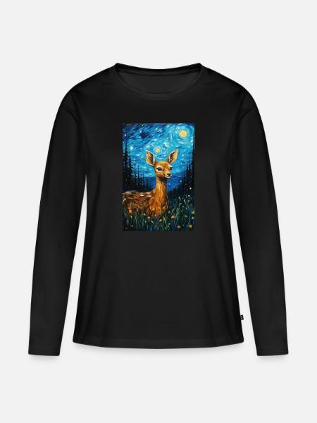 Reh - Frauen Premium Bio Langarmshirt - Schwarz