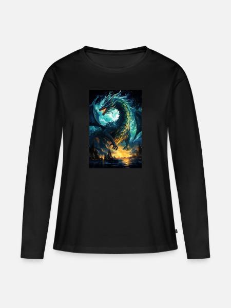 Drache - Frauen Premium Bio Langarmshirt - Schwarz