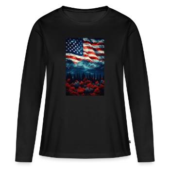 États-Unis - T-shirt manches longues Premium bio Femme - noir - Devant - Julia (174cm)