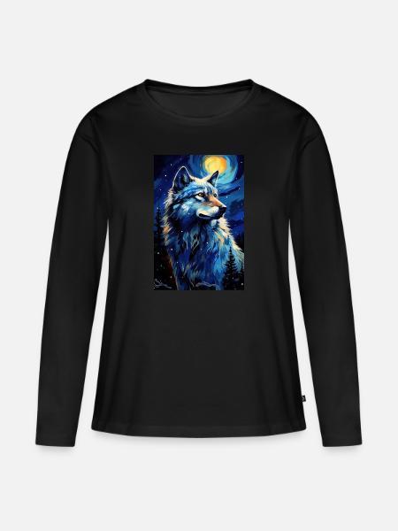 Wolf - Frauen Premium Bio Langarmshirt - Schwarz