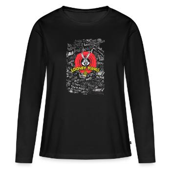 Looney Tunes Bugs Bunny Logo Gekritzel - Frauen Premium Bio Langarmshirt - Schwarz - Vorne - Julia (174cm)