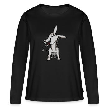 drôle d’âne avec des boucles - T-shirt manches longues Premium bio Femme - noir - Devant - Julia (174cm)