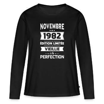Anniversaire 40 ans - Novembre 1982 Perfection - T-shirt manches longues Premium bio Femme - noir - Devant - Julia (174cm)
