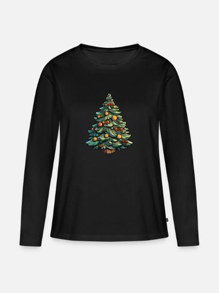Weihnachtsbaum - Christbaum dekoriert - Frauen Premium Bio Langarmshirt - Schwarz