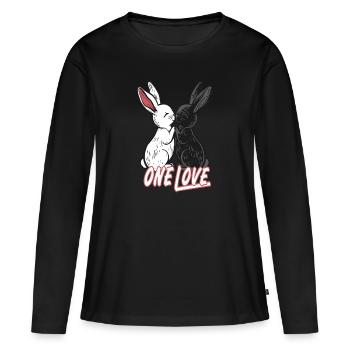 2 mignons lapins noir et blanc - T-shirt manches longues Premium bio Femme - noir - Devant - Julia (174cm)