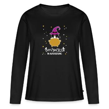 Zauberin in Ausbildung Zauberer Magische Katze - Frauen Premium Bio Langarmshirt - Schwarz - Vorne - Julia (174cm)
