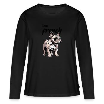 Bouledogue français chien motif chien - T-shirt manches longues Premium bio Femme - noir - Devant - Julia (174cm)