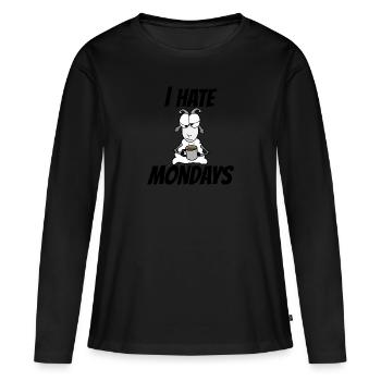 Je déteste les lundis. Je déteste le lundi. Pas d’argent - T-shirt manches longues Premium bio Femme - noir - Devant - Julia (174cm)