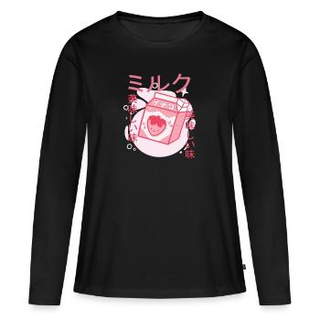 Kawaii Cow Retro Japanese Strawberry Milk Cows - Women's Premium Organic Long Sleeve Shirt - black - Front - Julia (174cm)