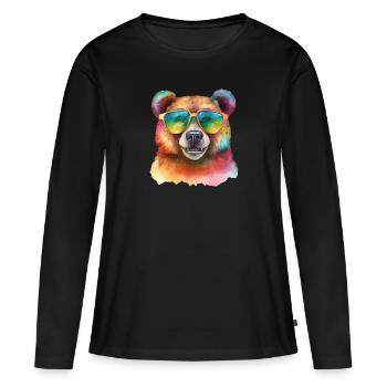 Colorful cool bear with sunglasses - Women's Premium Organic Long Sleeve Shirt - black - Front - Julia (174cm)