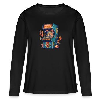 Station de jeu rétro - T-shirt manches longues Premium bio Femme - noir - Devant - Julia (174cm)