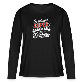 Super Mama, die rockt - Frauen Premium Bio Langarmshirt - Schwarz - Vorne - Julia (174cm)