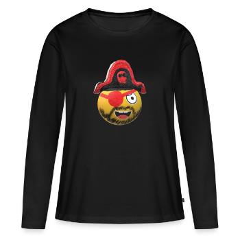 Emoji pirate capitaine - T-shirt manches longues Premium bio Femme - noir - Devant - Julia (174cm)