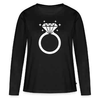 Diamond ring diamond ring marriage wedding JGA bride - Women's Premium Organic Long Sleeve Shirt - black - Front - Julia (174cm)