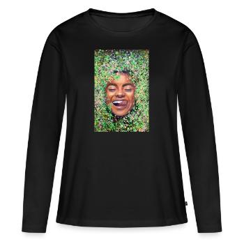 Femme au visage heureux avec la langue - T-shirt manches longues Premium bio Femme - noir - Devant - Julia (174cm)