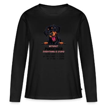 Ohne Pinscher ist alles doof - Frauen Premium Bio Langarmshirt - Schwarz - Vorne - Julia (174cm)