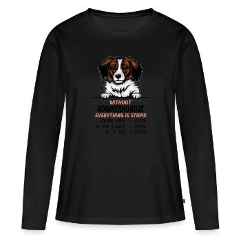 Ohne Kooikerhondje ist alles doof - Frauen Premium Bio Langarmshirt - Schwarz - Vorne - Julia (174cm)