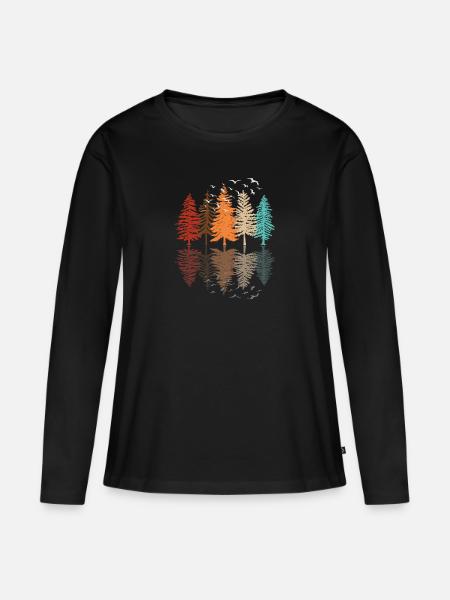Wald Bäume Reflektion Natur Naturliebhaber - Ekologisk långärmad premium-T-shirt dam - svart