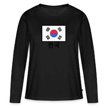Corée - T-shirt manches longues Premium bio Femme - noir - Devant - Julia (174cm)